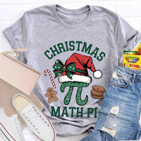 Humorous Math Teacher Holiday Shirt, Pi Symbol Santa Hat Christmas T-Shirt, Christmas STEM Graphic Tee, Math Lover Xmas Tee, Teacher Present