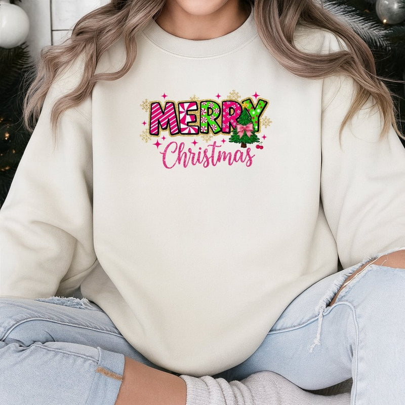 Candy Cane Tree Holiday Sweater, Merry Christmas Sweatshirt, Adorable Xmas Tree Crewneck, Festive Winter Sweatshirt, Women Holiday Pullover Present