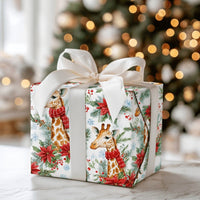 Watercolor Safari Animal Gift Wrap, Christmas Giraffe Wrapping Paper, Red Scarf Giraffe Wrapping Paper, Holiday Present Gift Wrap Roll