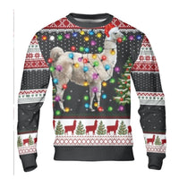 Santa Hat Llama Holiday Sweater, Llama Ugly Christmas Sweater, Festive Christmas Lights Sweater, Humorous Animal Lover Xmas Crewneck Present