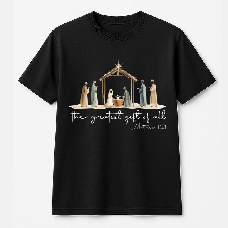 The Greatest Present of All Shirt, Nativity Scene T-Shirt, Christian Christmas Graphic Tee, Faith Religious T-Shirt, Holiday Church Present Tee