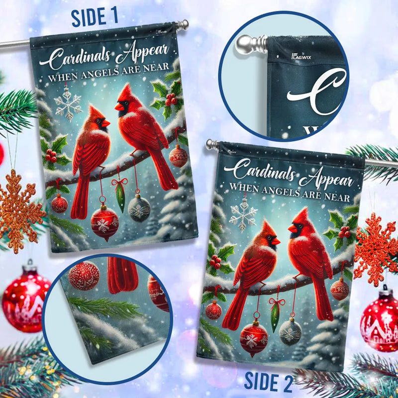 Winter Cardinal Christmas Yard Flag, Cardinals Appear When Angels Are Near Garden Flag, Double-Sided Memorial Lawn Banner Flag