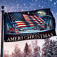 Patriotic Santa Sleigh Flag, Ameri Christmas House Flag, 4th of July in December Garden Flag, Winter Holiday Yard Decor Present