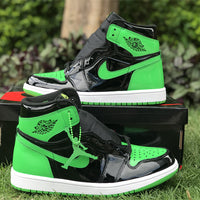 High Top Sneakers, Black Green Colorway, Patent Leather Footwear, Lace Up Design, Casual Gift for Sneaker Fans