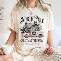 Vintage Truck Holiday Graphic Tee, North Pole Christmas Tree Farm T-Shirt, Christmas Tree Farm Shirt, Rustic Winter T-Shirt, Festive Present