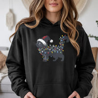 Santa Hat Cat Tangled in Lights Hooded Sweatshirt, Humorous Black Cat Christmas Hoodie, Grumpy Cat Holiday Pullover, Cat Lover Xmas Hoodie