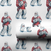 Festive Christmas Sports Gift Wrap, Santa Hockey Goalie Wrapping Paper, Watercolor Ice Hockey Paper, Adorable Present Wrapping Paper, Coach Present