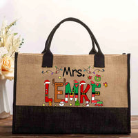 Custom Name Holiday Canvas Shopper, Personalized Christmas Tree Tote Bag, Festive Xmas Shopping Bag, Winter Holiday Present Tote for Her