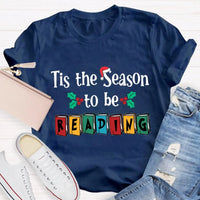 Book Lover Christmas Graphic Tee, Tis the Season to Be Reading T-Shirt, Bibliophile Holiday Shirt, Bookworm Xmas Tee, Reader Holiday Shirt