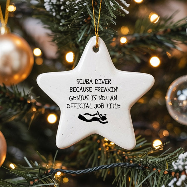 Scuba Diving Ceramic Star Ornament, Humorous Scuba Diver Star Ornament, Ocean Diver Holiday Tree Decor, Christmas Star Orname