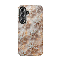 Gold Bokeh Christmas Phone Case, Winter Snowflake Phone Case, Holiday Season Phone Cover, Dual Layer Samsung Galaxy S21-S26 Case
