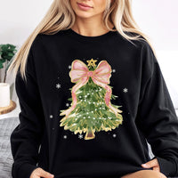 Comfy Holiday Tree Sweatshirt, Watercolor Bow Christmas Tree Sweatshirt, Preppy Xmas Graphic Crewneck, Christmas Sweatshirt Present for Her