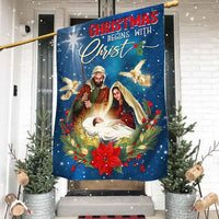 Nativity Scene Religious Yard Flag, Christmas Begins with Christ Holy Family Garden Flag, Double Sided Holiday Lawn Flag, Faith Xmas Decor