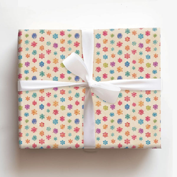 Retro Winter Holiday Gift Wrap, Colorful Snowflake Christmas Wrapping Paper, Pastel Snowflake Wrapping Paper Roll, Vintage Xm