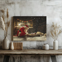 Christian Nativity Scene Canvas Print, Santa Kneeling at Manger Canvas Art, Religious Christmas Canvas Decor, Vintage Holiday Wall Art Present