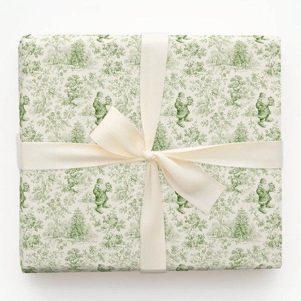 Green Toile Christmas Wrapping Paper, Vintage Santa Toile Wrapping Paper, Retro Holiday Gift Wrap, Classic Santa Winter Paper