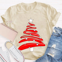 Festive Holiday Season Graphic Tee, Red Christmas Tree Stars Graphic Shirt, Merry Christmas Tree T-Shirt, Winter Holiday Party Apparel