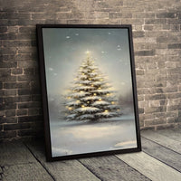 Illuminated Winter Landscape Canvas Print, Snowy Christmas Tree Canvas Art, Festive Holiday Wall Art, Seasonal Winter Scene Canvas Decor
