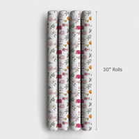 Watercolor Poinsettia and Floral Gift Wrap, Pink Christmas Wrapping Paper, Winter Botanical Gift Wrapping Paper