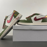Retro Low Top Sneakers, White Green Red Colorway, Lace Up Design, Casual Gift for Sneaker Fans