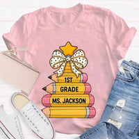 Custom Holiday Teacher T-Shirt, Personalized Christmas Tree Grade Shirt, Festive School Season Graphic Tee, Winter Educator Present