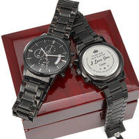 Engraved Black Stainless Steel Watch, Personalized Son Chronograph Watch, Mens Keepsake Watch, Birthday Present for Son, Christmas Wrist Watch