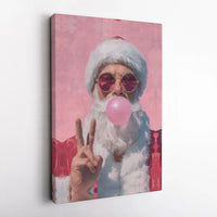 Bubble Gum Santa Claus Canvas Print, Cool Santa Peace Sign Canvas Wall Art, Humorous Retro Christmas Canvas Decor, Holiday Office Canvas Art