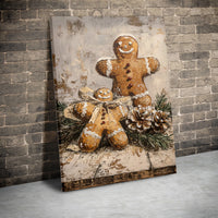 Rustic Christmas Wall Art, Gingerbread Men Digital Download Canvas, Impasto Holiday Kitchen Print, Winter Season Baking Decor Poster