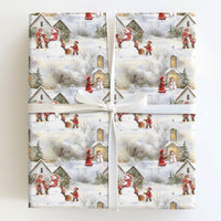 Snowy Town Holiday Gift Wrap, Vintage Village Christmas Wrapping Paper, Watercolor Xmas Wrapping Paper, Nostalgic Church Winter Gift Wrap