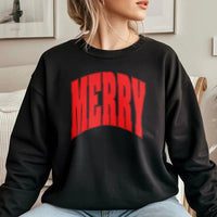 Varsity Holiday Sweatshirt, Merry Christmas Sweatshirt, Retro Arch Lettering Crewneck, Comfy Winter Pullover, Festive Xmas Present Sweatshirt
