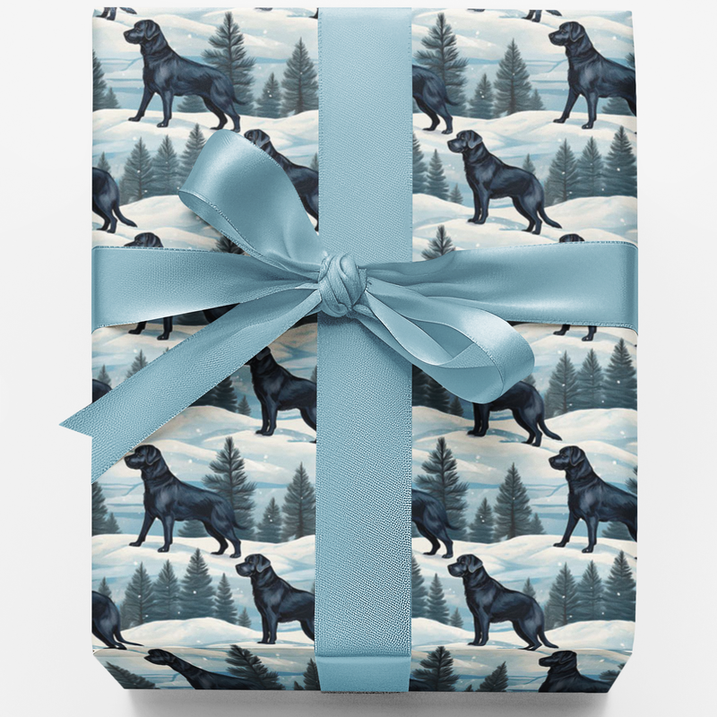 Winter Pine Forest Dog Gift Wrap, Black Labrador Wrapping Paper, Black Lab Christmas Wrapping Paper, Dog Lover Holiday Gift Wrap Roll, Pet