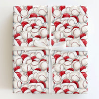 Sports Holiday Gift Wrap, Baseball Santa Hat Christmas Wrapping Paper, Watercolor Baseball Wrapping Paper, Festive Player Wrapping Paper
