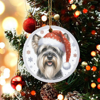 Santa Hat Dog Ornament, Schnauzer Christmas Ornament, Winter Snowflake Pet Ornament, Ceramic Dog Keepsake, Festive Holiday Lover Present