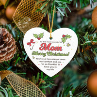 Heart Ceramic Ornament, Merry Christmas Mom Ceramic Ornament, Mother Keepsake Holiday Ornament, Daughter Son Tree Decor, Xmas Present for Mom