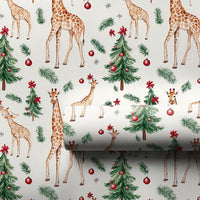 Watercolor Animal Gift Wrap, Christmas Giraffe Wrapping Paper, Holiday Tree Wrapping Paper Roll, Safari Animal Gift Wrap