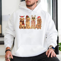 Festive Dog Lights Hoodie, Christmas Golden Retriever Hoodie, Holiday Dog Lover Hooded Sweatshirt, Adorable Xmas Golden Retriever Pullover
