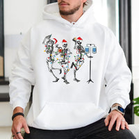 Humorous Medical Santa Skeleton Hooded Sweatshirt, Dancing Skeleton Nurse Christmas Hoodie, Healthcare Holiday Hoodie, Nurse Christmas Present