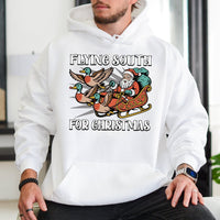 Santa Duck Hunting Hoodie, Flying South for Christmas Hoodie, Humorous Hunter Xmas Pullover Hoodie, Winter Outdoor Sweatshirt, Hunter Present