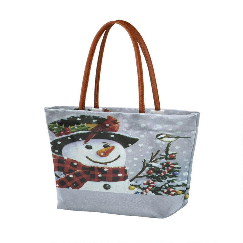 Cardinal Chickadee Holiday Tote Bag, Christmas Snowman Tote Bag, Winter Festive Bird Tote Bag, Adorable Xmas Shoulder Bag, Holiday Present for Her