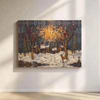 Winter Village Deer Canvas Wall Art, O Holy Night Canvas Print, Religious Christmas Holiday Wall Decor, Christian Seasonal Home Present