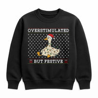 Humorous Christmas Goose Sweatshirt, Overstimulated but Festive Goose Sweatshirt, Retro Holiday Goose Crewneck, Adorable Xmas Animal Pullover