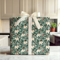 Pine Berries Elephant Gift Wrap, Watercolor Elephant Wrapping Paper, Christmas Elephant Wrapping Paper, Winter Animal Holiday Present Wrap