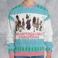 Retro Pattern Holiday Sweatshirt, Uncontrollable Ugly Christmas Sweater, Festive Xmas Crewneck Pullover, Winter Holiday Party Apparel