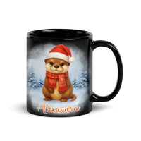 Personalized Holiday Animal Coffee Mug, Christmas Otter Mug, Festive Winter Otter Ceramic Mug, 11oz 15oz Seasonal Xmas Present