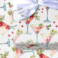 Holiday Martini Gift Wrap, Christmas Cocktail Wrapping Paper, Festive Christmas Cocktail Present Wrap, Elegant Holiday Present Paper Roll