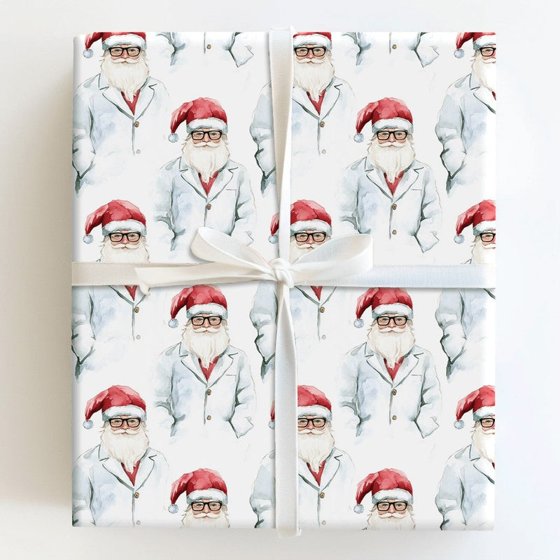 Scientist Christmas Gift Wrap, Doctor Santa Wrapping Paper, Medical Professional Holiday Wrapping Paper, Lab Coat Santa Gift Wrap Paper