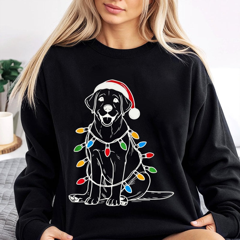 Santa Hat Dog Fairy Lights Sweater, Labrador Christmas Sweatshirt, Festive Lab Holiday Crewneck, Comfy Dog Lover Winter Pullover