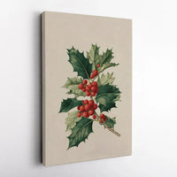 Vintage Christmas Floral Canvas Print, Holly Berry Botanical Canvas Wall Art, Holiday Botanical Canvas, Winter Wall Decor, Festive Home Present