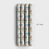 Whimsical Christmas Gift Wrap, Pastel Santa Reindeer Wrapping Paper, Pink Santa Holiday Wrapping Paper, Adorable Xmas Gift Wrap Roll