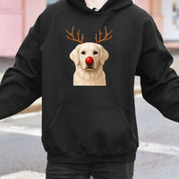 Adorable Dog Antlers Hooded Sweatshirt, Golden Retriever Christmas Reindeer Hoodie, Festive Pet Xmas Pullover, Dog Lover Present